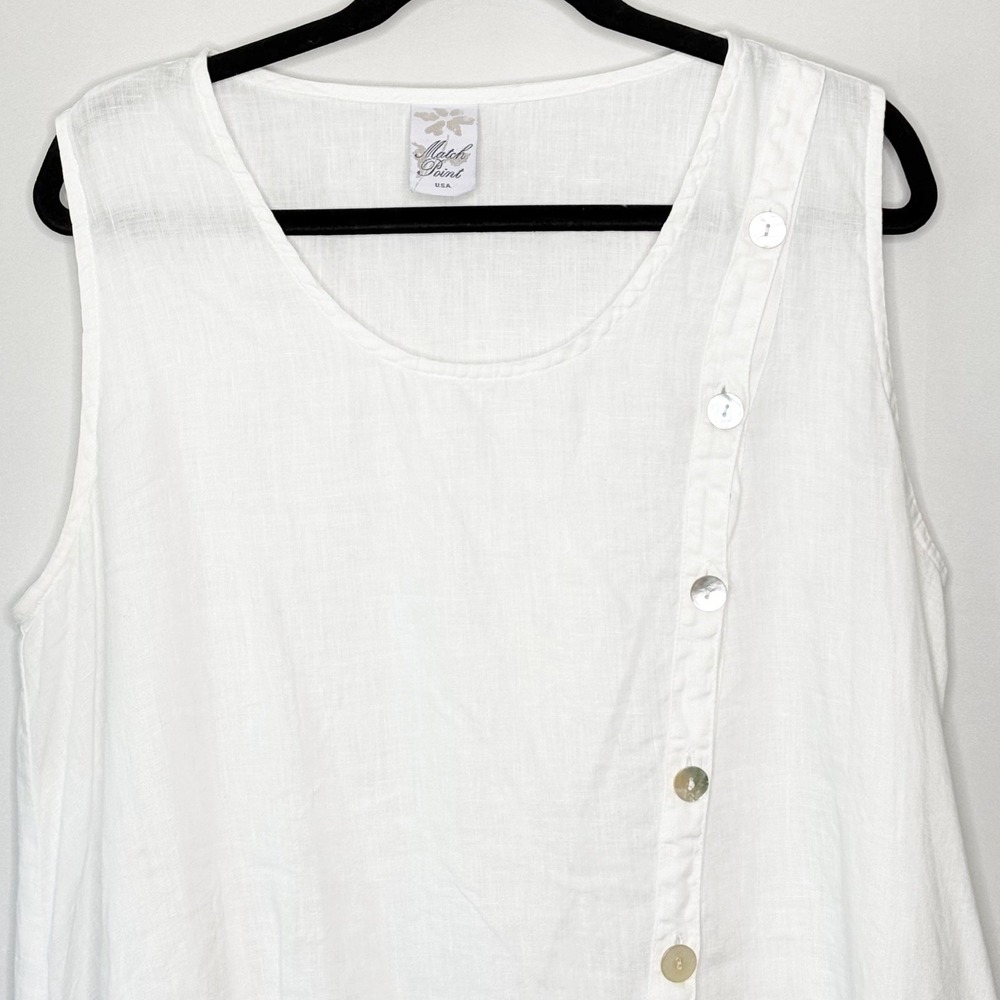 Match Point White Linen Asymmetrical Button Sleeveless Tunic Top Size XL - Picture 3 of 9